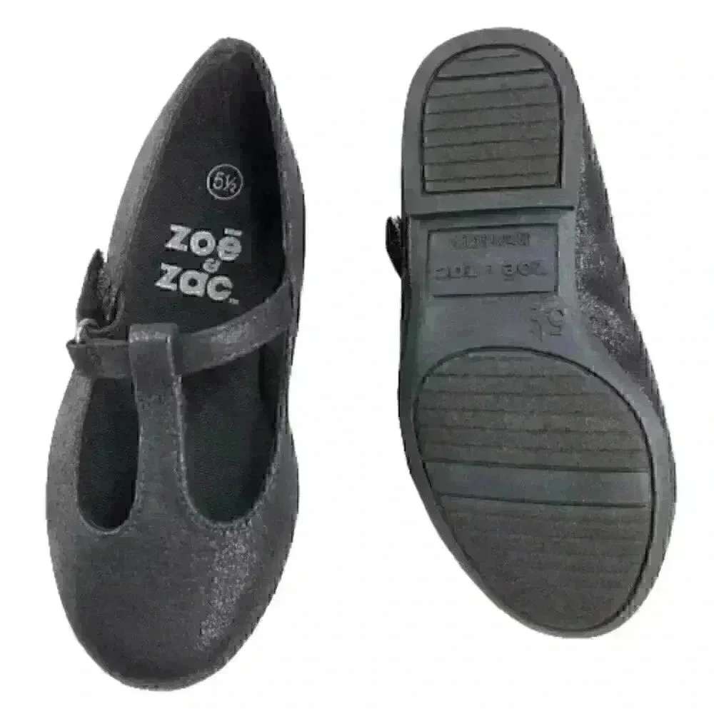 Zoe and Zac Girls' Toddler Smooth Black T-Strap